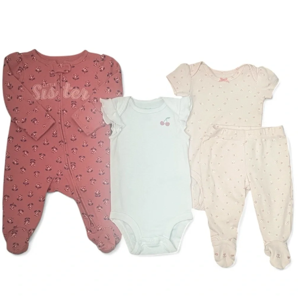 Baby Girl Carter's Bundle Little Sister Clothing Set - Pink and White - Size 3M